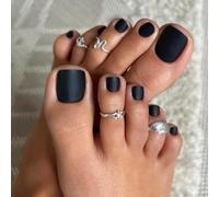 SXVME Matte Black Press on Toes Nails Short Square, Solid Fake Toe Nails Glue on,Pure Color Toe Press on Nails For Women Girls, Gel ToeNails Acrylic for Decoration 24Pcs