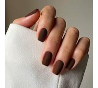 SXVME Matte Brown Press on Nails Short Square Acrylic Short False Nails Coffin Natural Acrylic Fake Nails Set Elegant Solid Color Full Cover Gel Stick on Nail for Women Fall Winter 24 Pcs