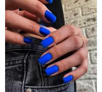 SXVME Matte Royal Blue Press on Nails Medium Short Square, Short False Nails Coffin, Solid Navy Blue Fake Nails Set, Natural Fit, Reusable Soft Gel Stick on Nail for Women, in 24 Pcs