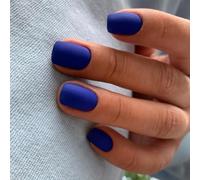 SXVME Matte Royal Blue Press on Nails Short Square, Short False Nails Coffin, Natural Velvet Navy Blue Fake Nails Set, Pure Color Full Cover Soft Gel Stick on Nail for Women Fall Winter 24 Pcs