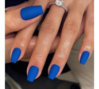 SXVME Matte Royal Blue Press on Short Medium Coffin Nails Press ons Short Ballerina Gel Fake Nails Glue on Nails Medium Solid Acrylic Nail for Women Finger Decoration