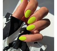 SXVME Neon Yellow Short Oval Press on Nails - Simple Acrylic Fake Nails With Natural Almond Shape, Solid Gel Full Cover for Daily Wear