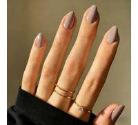 SXVME Nude Brown Press On Nails Short Oval, Glossy Short False Nails Almond, Salon Quality, Reusable Neutral Soft Gel Fake Nails for Women Everyday Wear, Earth Color, 24 Pcs