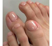 SXVME Nude Pink Press on Toes Nails Short Square, Solid Color Fake Toe Nails Glue on, Natural Toe Press on Nails for Women, Glossy Gel ToeNails Acrylic for Decoration 24 Pcs