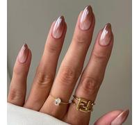 SXVME Ombre Brown Press on Nails Short Almond Shape, Short False Nails Press ons, Natural Nude French Fake Nails Stiletto, Gradient Color Full Cover Glue on Nail for Women Fall Winter, 30 Pcs