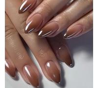 SXVME Ombre French Press on Nails Almond, Gradient Brown False Nails Medium, French Fake Nails Nails Press ons, Natural Nude Soft Gel Stick on Nail for Women Fall Winter, 24 Pcs