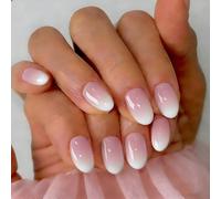 SXVME Ombre Press On Nails Short, 32 Pcs 16 Sizes Gradient White Pink False Nails Press ons Oval, Reusable Artificial Nails, Natural French Almond Stick On Nail for Women Wedding Elegance