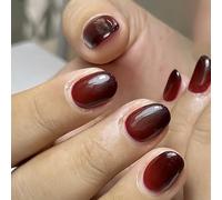 SXVME Ombre Red Black Press on Nails Short Oval, French False Nails Short Almond, Dark Gradient Fake Nails Press ons, Goth Reusable Soft Gel Stick On Nails For Women Halloween, 24 Pcs