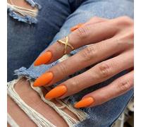 SXVME Orange False Nails Medium, Acrylic Press on Nails Almond Solid Color Full Cover Fake Nails Medium Stiletto Stick on Nails for Women DIY Nail Art 24 Pcs