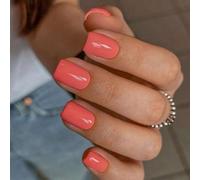 SXVME Orange Press on Nails Short Square Acrylic Short False Nails Coffin Natural Acrylic Fake Nails Set Elegant Solid Color Full Cover Glossy Gel Stick on Nail for Women Daily Wear 24 Pcs