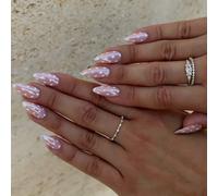 SXVME Polka Dot Press On Nails Almond, Chrome Pink False Nails Medium Stiletto, Almond Fake Nails with Designs, Cute Glazed Polka Dot Nails Press ons, Reusable Soft Gel Stick On Nails for Women 24 Pcs