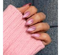 SXVME Press On Nails Short Almond - Light Baby Pink False Nails Short Stiletto, Glitter Cat Eye Fake Nails Set, Reusable Cute Bright Gel Glue On Nails with Color-Shifting Glow, 30 Pcs