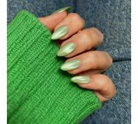 SXVME Press On Nails Short Almond - Sage Green False Nails Short Stiletto, Glitter Cat Eye Fake Nails Set, Reusable Cute Dark Gel Glue On Nails with Color-Shifting Glow, 30 Pcs