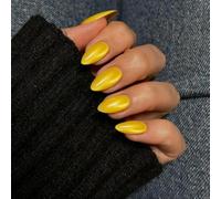 SXVME Press On Nails Short Almond - Yellow Gold False Nails Short Stiletto, Glitter Cat Eye Fake Nails Set, Reusable Cute Bright Gel Glue On Nails with Color-Shifting Glow, 30 Pcs