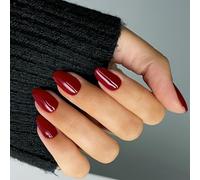 SXVME Red False Nails Short Oval, Simple Acrylic Press on Nails Short, Wine Red Fake Nails Short, Natural Fit Solid Color Glossy Gel Full Cover Stick on Nails For Women Daily Wear