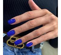 SXVME Royal Blue False Nails Short Medium Square, Gel Press on Nails Coffin Medium Glossy Fake Nails Set Solid Color Acrylic Nail Natural Fit Reusable Stick on Nail for Women Daily Wear, in 24 Pcs