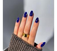 SXVME Royal Blue False Nails Short Oval, Simple Acrylic Press on Nails Short Almond, Elegant Blue Fake Nails Press ons, Natural Glossy Solid Gel Full Cover Almond Stick on Nail For Women Daily Wear