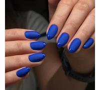 SXVME Royal Blue French Tip Press on Nails Short Almond, Opaque Fake Nails Press ons with Glossy French Tips in a Matte Finish, Halloween Gel Glue on Nails Short Stiletto, 16 Sizes - 32 Nail Kit