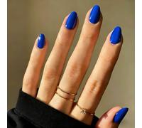 SXVME Royal Blue Press On Nails Short Oval, Glossy Short False Nails Almond, Salon Quality Manicure, Reusable Soft Gel Stick on Nails for Women Everyday Wear, 30 Pcs 15 Sizes