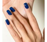 SXVME Royal Blue Press on Nails Short Square Acrylic Short False Nails Coffin Natural Acrylic Fake Nails Set Elegant Solid Color Full Cover Glossy Gel Stick on Nail for Women Daily Wear 24 Pcs