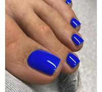 SXVME Royal Blue Press on Toes Nails Short Square, Solid Color Fake Toe Nails Glue on, Toe Press on Nails for Women, Summer Glossy Gel ToeNails Acrylic for Decoration 24 Pcs