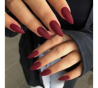 SXVME Soft Gel Press on Nails Almond Shape, Matte Red False Nails Medium Length, Natural Solid Color Fake Nails Set, Wine Red Stick on Nail for Women Fall Winter 24 Pcs