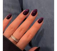 SXVME Soft Gel Press on Nails Extra Short Oval, 30 Pcs Dark Purple Cat Eye False Nails Short Almond, Sparkly Glitter Black Fake Nails Set, Reusable Shiny Bling Stick on Nail for Women Small Sizes