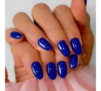 SXVME Soft Gel Press On Nails Short, 32 Pcs 16 Sizes Sheer Elegant Royal Blue Short False Nails Press ons Oval, Reusable Artificial Nails, Natural Almond Stick On Nail for Women Daily Life