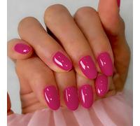 SXVME Soft Gel Press On Nails Short, 32 Pcs 16 Sizes Sheer Hot Pink Short False Nails Press ons Oval, Reusable Artificial Nails, Natural Fushia Almond Stick On Nail for Women Summer