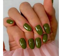 SXVME Soft Gel Press On Nails Short, 32 Pcs 16 Sizes Sheer Moss Green Short False Nails Press ons Oval, Reusable Artificial Nails, Natural Almond Stick On Nail for Women Everyday Elegance