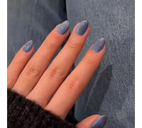 SXVME Soft Gel Press on Nails Short Oval, 30 Pcs Dark Navy Blue Cat Eye False Nails Short Almond, Glitter Glass Fake Nails Set, Reusable Shiny Bling Stick on Nail for Women Summer Decoration