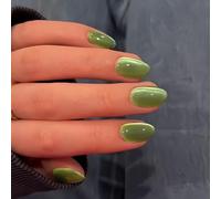 SXVME Soft Gel Press on Nails Short Oval, 30 Pcs Pastel Green Cat Eye False Nails Short Almond, Glitter Glass Fake Nails Set, Reusable Shiny Bling Stick on Nail for Women Summer Decoration
