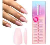SXVME Soft Pre-Colored Acrylic Nail Tips, Pink False Nails Long Coffin, Solid Color Matte Gel Press on Nails Medium Ballerina Full Cover Artificial Fake Nail Extensions for Women DIY 300 Pcs