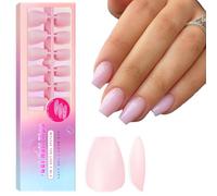 SXVME Soft Pre-Colored Acrylic Nail Tips, Pink False Nails Short Coffin, Solid Color Matte Gel Press on Nails Short Ballerina Full Cover Artificial Fake Nail Extensions for Women DIY 300 Pcs