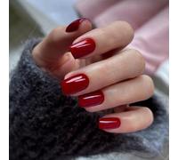 SXVME Wine Red Press on Nails Short Square Acrylic Short False Nails Coffin Natural Acrylic Fake Nails Set Elegant Solid Color Full Cover Glossy Gel Stick on Nail for Women Daily Wear 24 Pcs