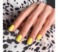 SXVME Yellow Press on Nails Short Square Acrylic Short False Nails Coffin Natural Acrylic Fake Nails Set Elegant Solid Color Full Cover Glossy Gel Stick on Nail for Women Daily Wear 24 Pcs