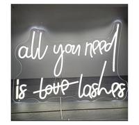 SXWNBIFH Signs Lamp All Your Need is Love Lashes Neon Signs USB Powered Adjustable Brightness Letter Neon Lights for Shop Decor 43cmx60cm(White)