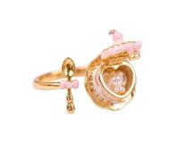 SXWXUKB Cute Enamel Cream Cake Ring with Openable Lid & Hidden Animal, Gold Adjustable Love Heart Locket Ring with Mini Spoon & Bow Kawaii Sweet Treat Jewelry for Women