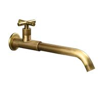 SXWYLZ Antique Brass Sink Water Tap Brass Wall Mounted Bathroom Basin Tap Wall Basin Faucet Single Handle Kitchen Tap with Long Swivel Spout Sink Cold Water Tap Single Handle,Antique Color,28Cm