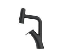 SXWYLZ Basin Mixer Tap Swivel Sink Taps Bathroom Tap with Pull Out Spray, Single Handle, Hot and Cold Water Taps, 4 Mode Basin Mixer Faucet, Brass Alloy,Black