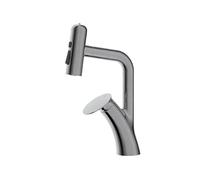 SXWYLZ Basin Mixer Tap Swivel Sink Taps Bathroom Tap with Pull Out Spray, Single Handle, Hot and Cold Water Taps, 4 Mode Basin Mixer Faucet, Brass Alloy,Grey