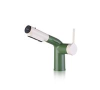 SXWYLZ Basin Taps with Pull Out Spray 3 Mode Bathroom Sink Tap with Pull Out Hose Single Handle Mixer Tap Hot and Cold Water,White+Green