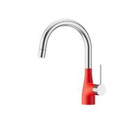 SXWYLZ Bathroom Basin Tap with Pull Out Spray Hose, 360° Rotating Basin Mixer Tap, 2 Mode Sink Taps, Single Handle, Hot and Cold Water,Red + Chrome