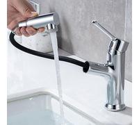 SXWYLZ Bathroom Sink Tap with Pull Out Spray 2 Mode Basin Taps Mixer Tap with Pull Out Spray Single Handle Hot and Cold Water,Chrome