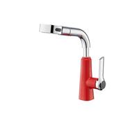 SXWYLZ Bathroom Taps with Pull Out Shower Attachment Basin Rotating and Height Adjustable Faucet 4 Mode Mixer Tap Single Handle Hot and Cold,Red + Chrome