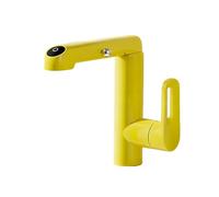 SXWYLZ Bathroom Taps with Pull Out Shower Attachment, Single Handle, 360° Rotating Mixer Tap Bathroom Sink, 4 Mode Basin Taps, Hot and Cold Water, Zinc Alloy,Yellow