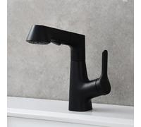 SXWYLZ Bathroom Taps with Pull Out Shower Attachment Washbasin Rotating and Height Adjustable Faucet 2 Mode Sink Tap Single Handle Hot and Cold,Black