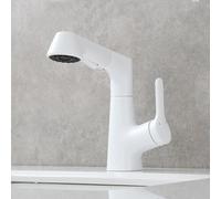 SXWYLZ Bathroom Taps with Pull Out Shower Attachment Washbasin Rotating and Height Adjustable Faucet 2 Mode Sink Tap Single Handle Hot and Cold,White