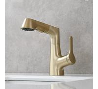 SXWYLZ Bathroom Taps with Pull Out Shower Attachment Washbasin Rotating and Height Adjustable Faucet 2 Mode Sink Tap Single Handle Hot and Cold,Brushed Gold