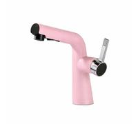 SXWYLZ Brass Bathroom Tap with Pull Out Spray 2 Mode Basin Taps with Pull Out Spray Single Handle Sink Tap Hot and Cold Water,Pink